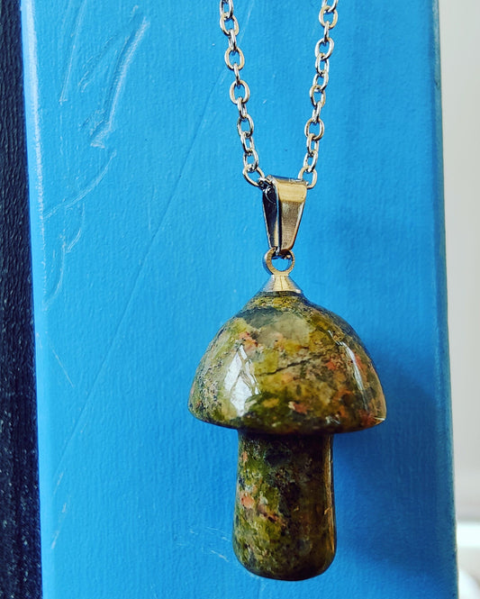 Mushroom Natural Crystal Stone Necklace Pendant Funky Cute Polished Chakra Stone blue Aventurine