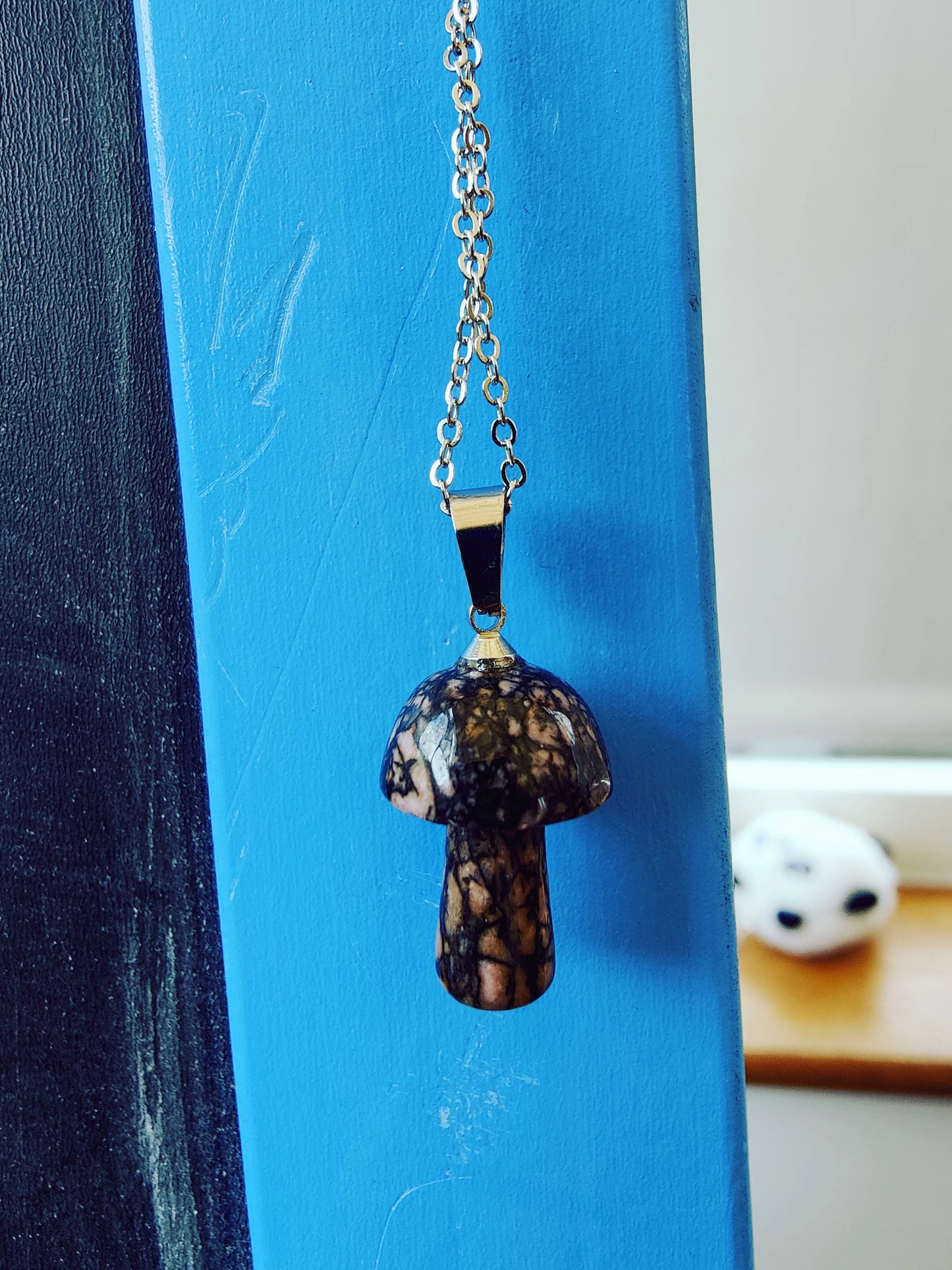 Mushroom Natural Crystal Stone Necklace Pendant Funky Cute Polished Chakra Stone Tiger's Eye Dalmationite