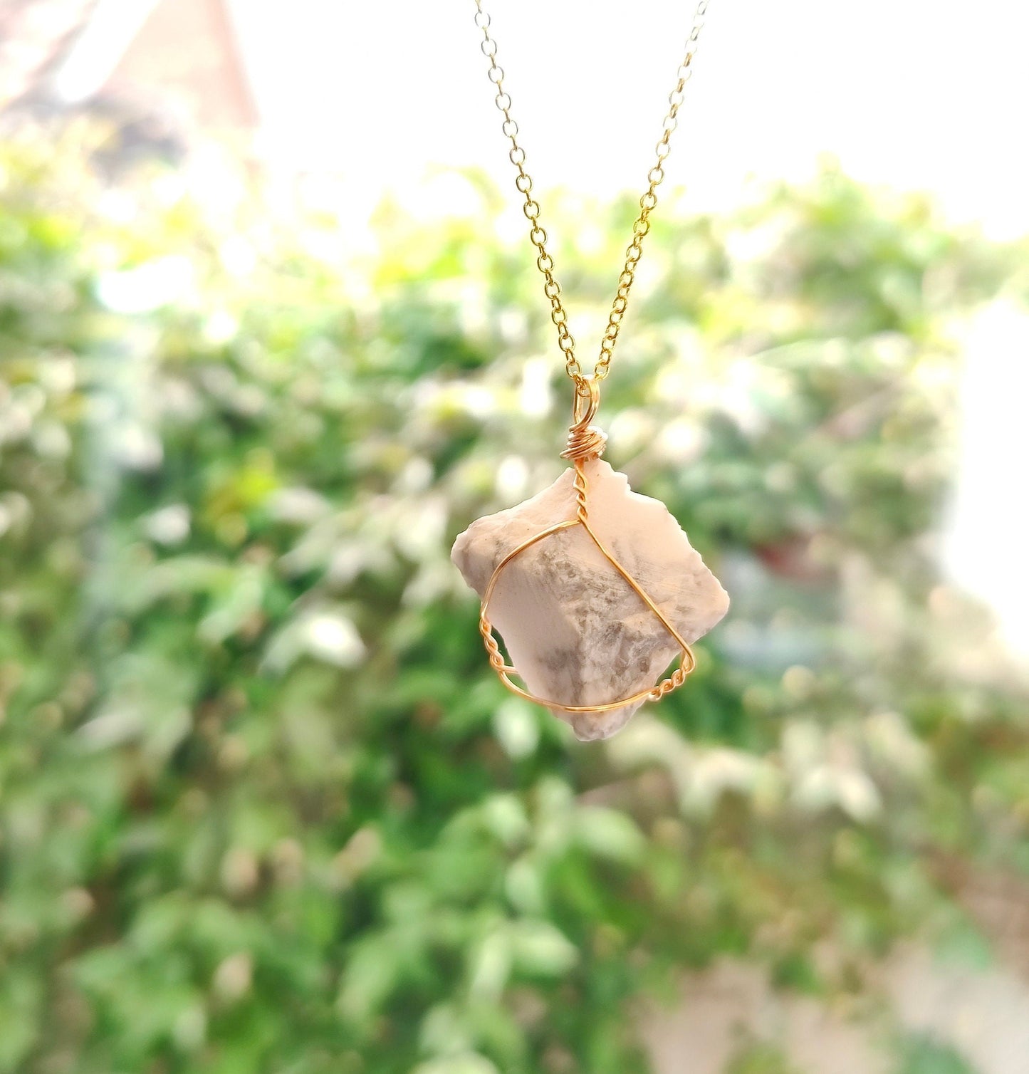 Raw Stone Gold Wire Wrapped Natural Stone Crystal Necklace Pendant Tiger's Eye, Rose Quartz, Citrin