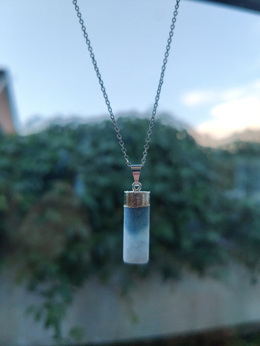 Cylinder Silver Amazonite Pendant Necklace