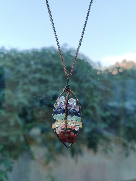 Natural Stone Crystal Gravel Tree Leaves Leaf Brass Necklace Pendant