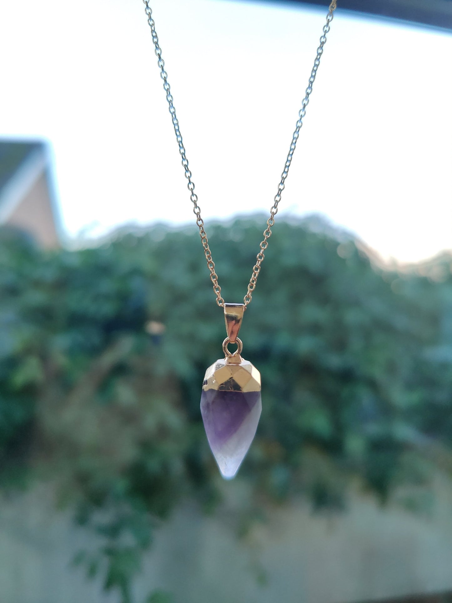 Amethyst Bullet Shape Natural Crystal Necklace Pendant