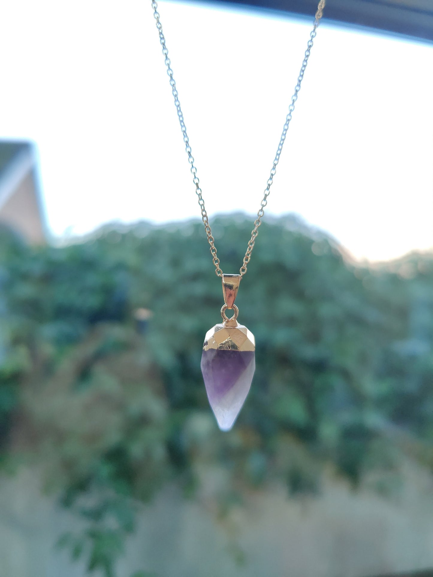 Amethyst Bullet Shape Natural Crystal Necklace Pendant