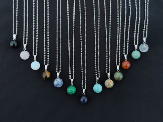 Small Sphere Natural Crystal Stone Necklace
