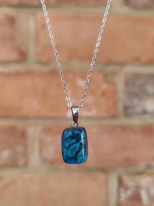 Azurite Cuboid Natural Crystal Necklace
