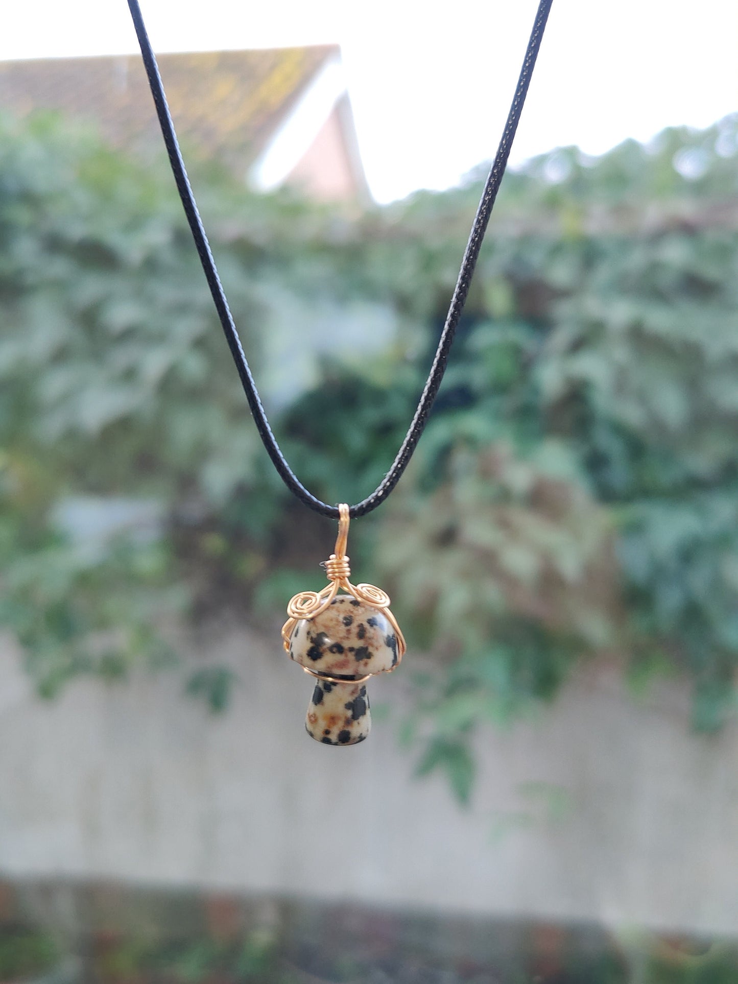 Gold Chain Rose Quartz Hand Wired Mushroom Natural Crystal Stone Necklace Pendant Funky Cute Polished Chakra Stone