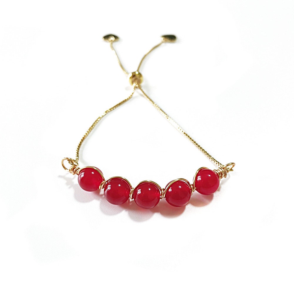 Natural Crystal Beaded Bracelet Pull Drawstring Gold Color UK