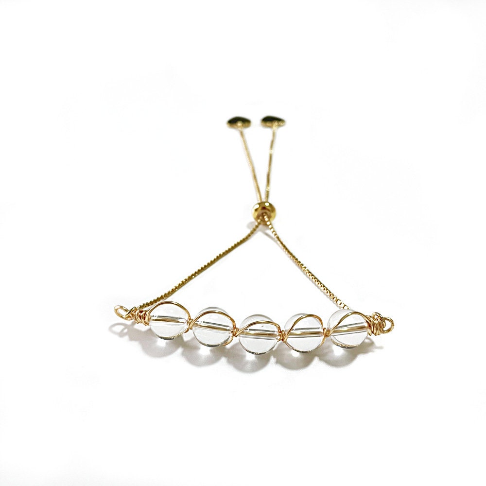 Natural Crystal Beaded Bracelet Pull Drawstring Gold Color UK