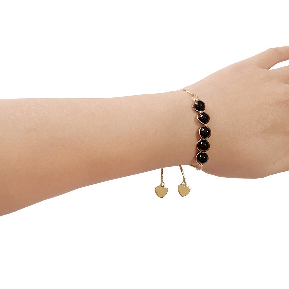 Natural Crystal Beaded Bracelet Pull Drawstring Gold Color UK