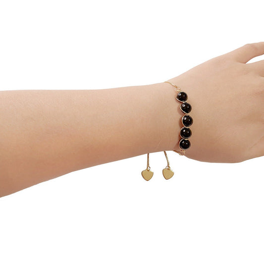 Natural Crystal Beaded Bracelet Pull Drawstring Gold Color UK