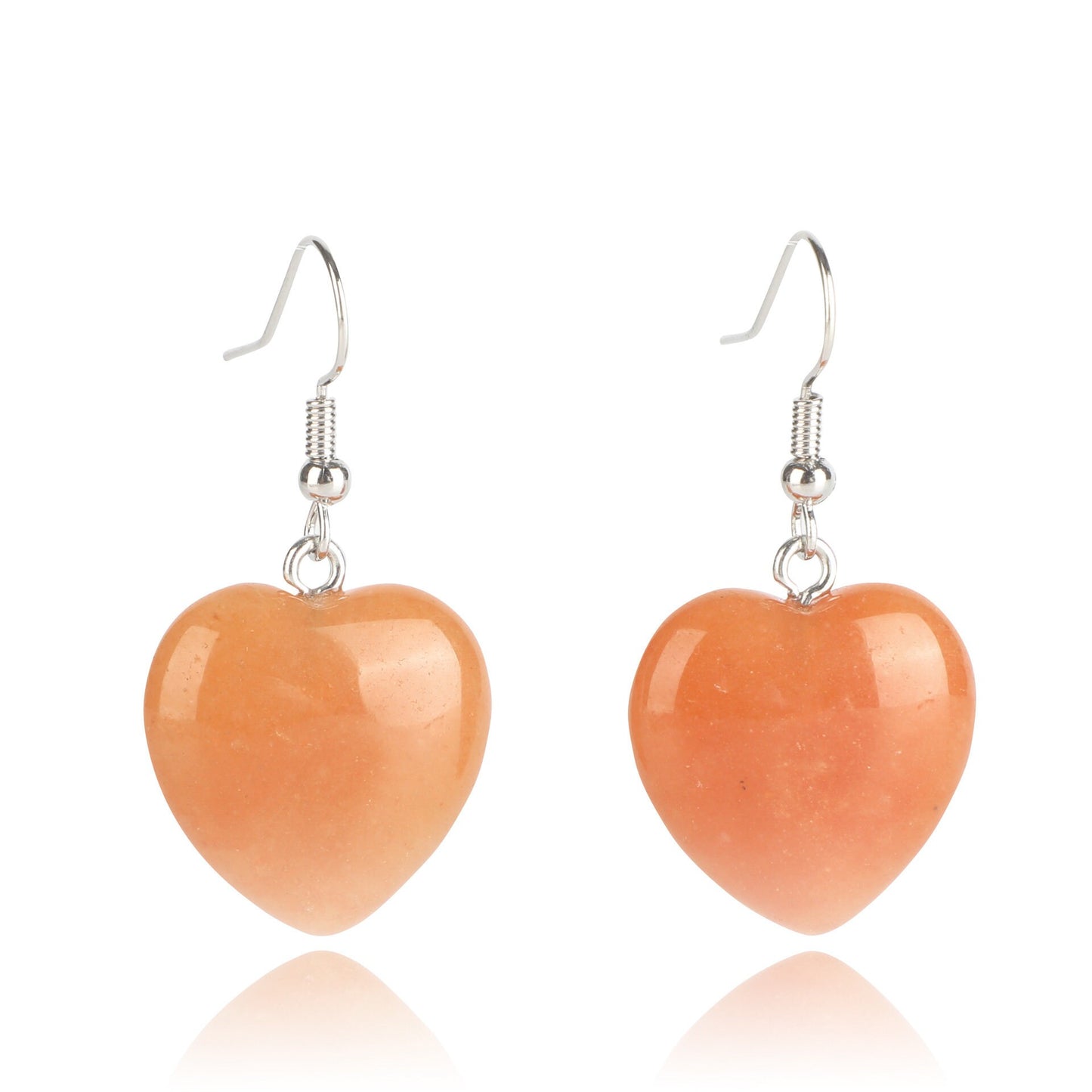Natural Crystal Stone Smooth Polished Heart Dangly Hook Earrings UK Kambaba Jasper Green Moss Agate