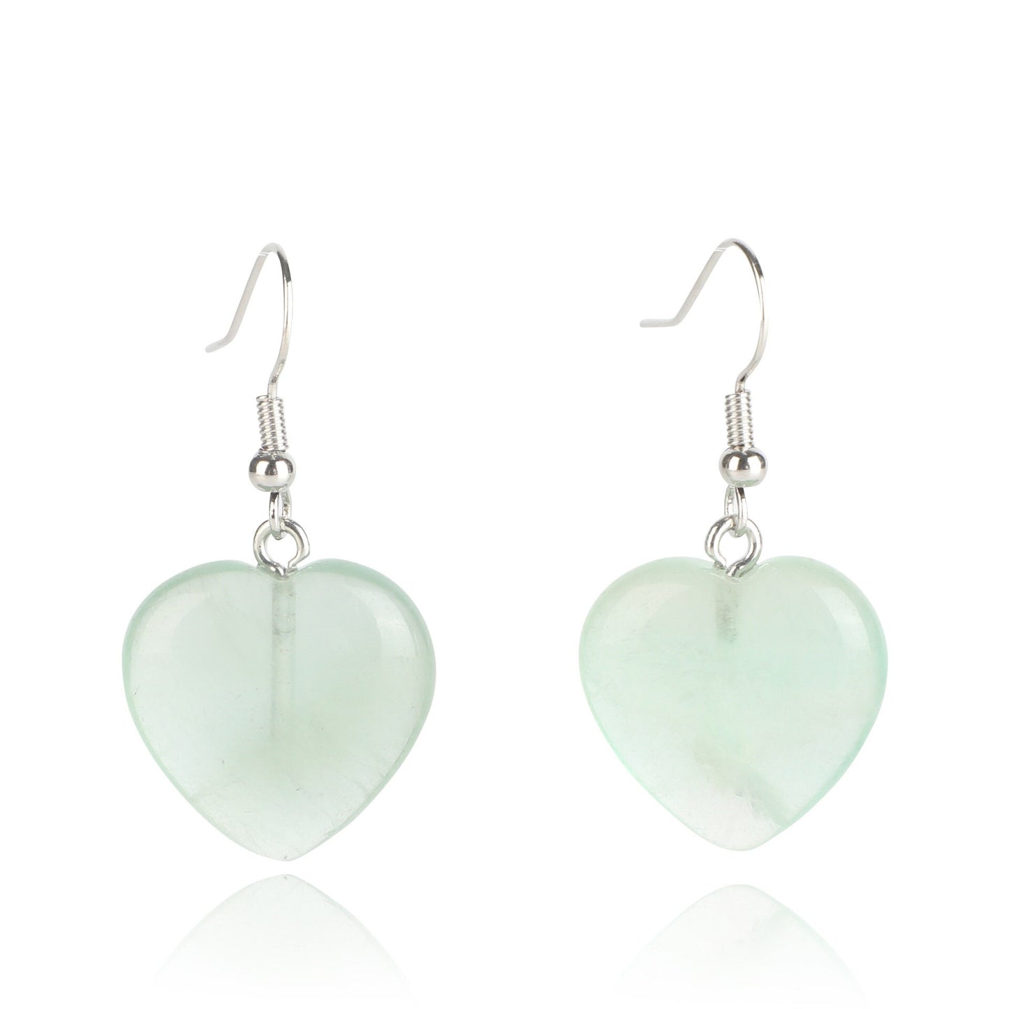 Natural Crystal Stone Smooth Polished Heart Dangly Hook Earrings UK Kambaba Jasper Green Moss Agate
