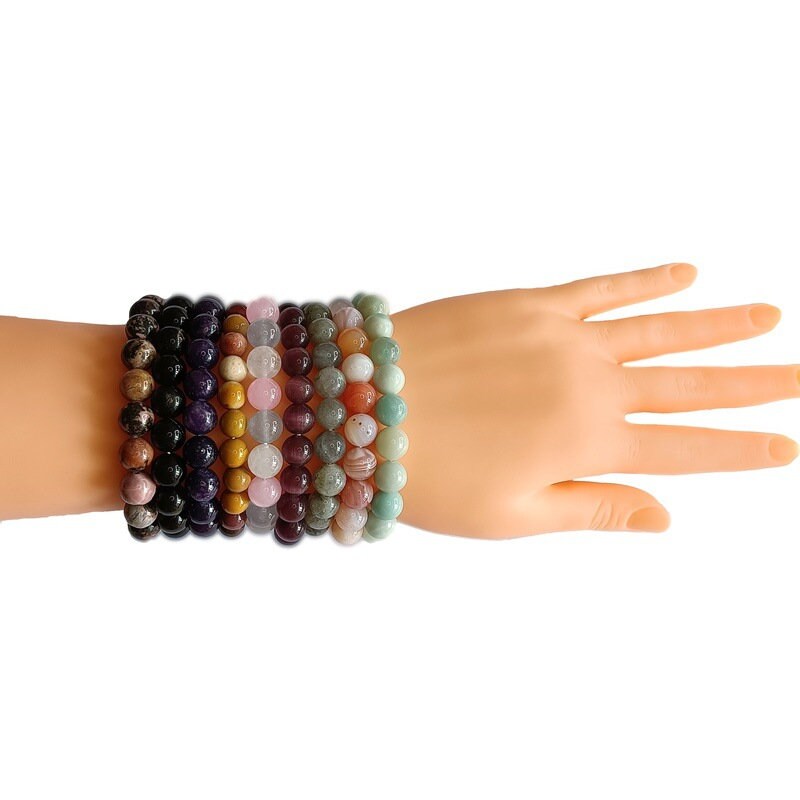 Moss Agate Natural Crystal  Bracelet Sphere Beads Elastic