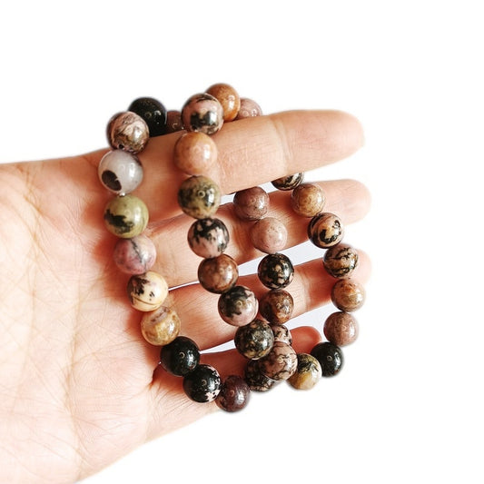 Rhodonite Natural Crystal Beads Elastic Bracelets UK