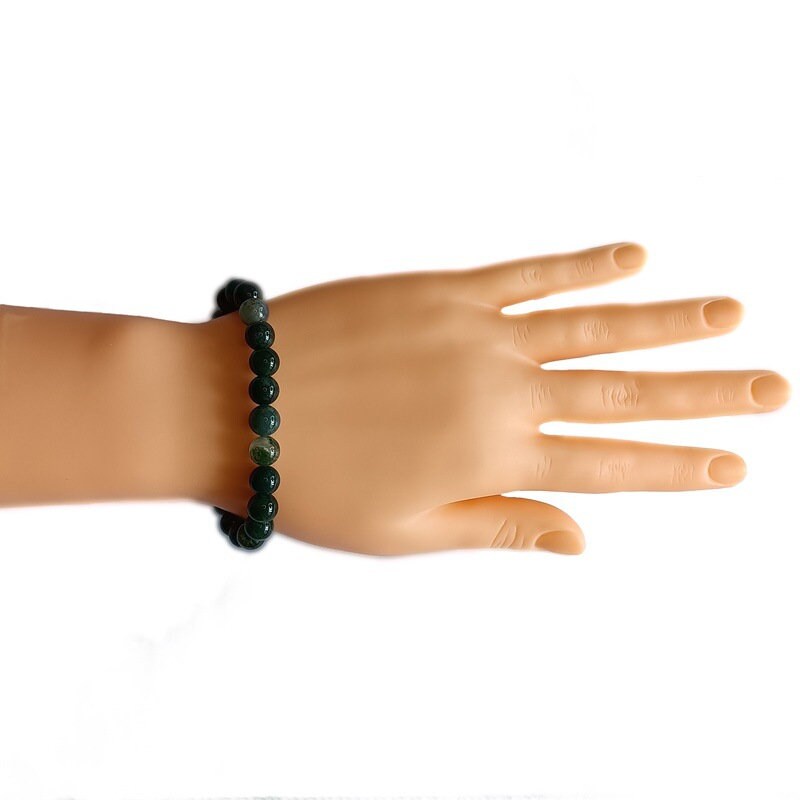 Moss Agate Natural Crystal  Bracelet Sphere Beads Elastic