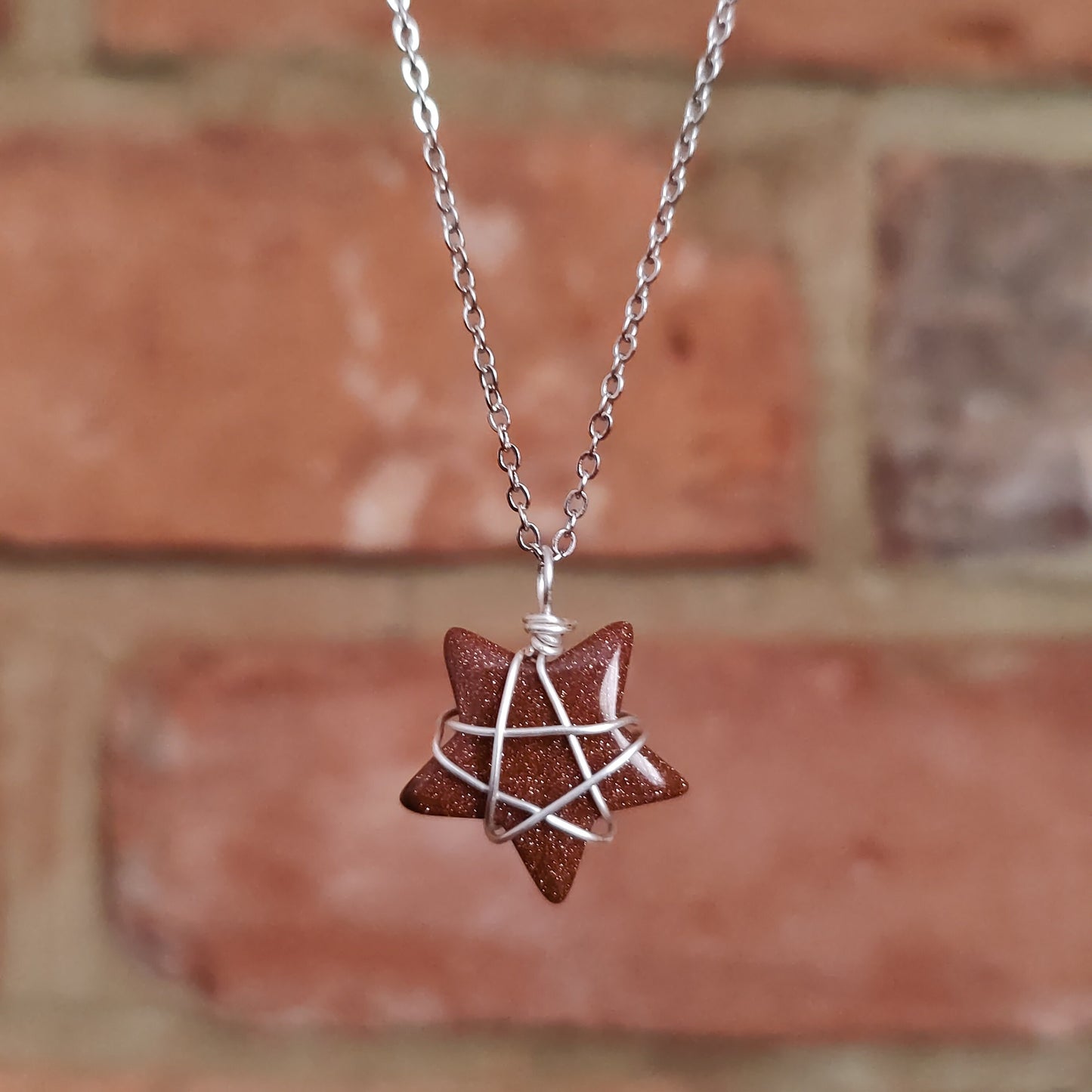 Silver Stars Wire Wrapped Natural Crystal Stone Necklace