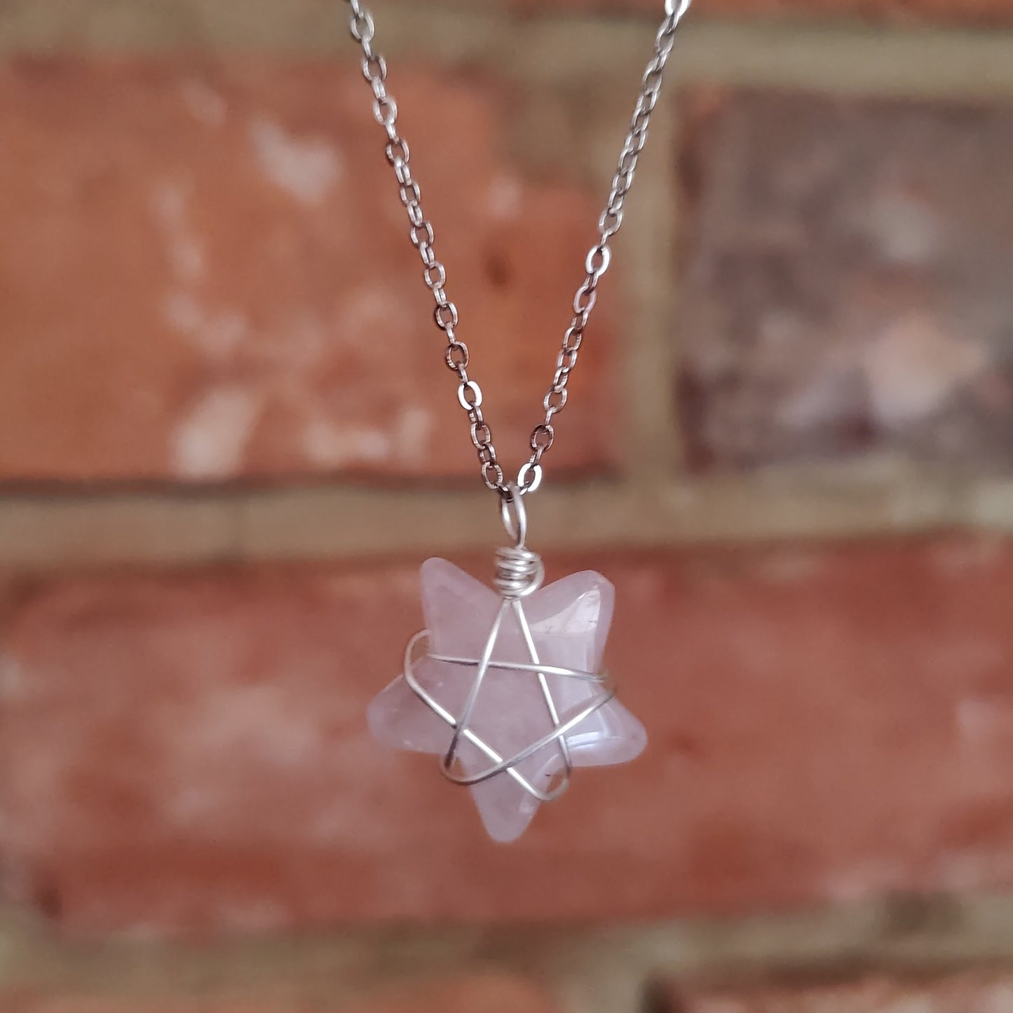 Silver Stars Wire Wrapped Natural Crystal Stone Necklace
