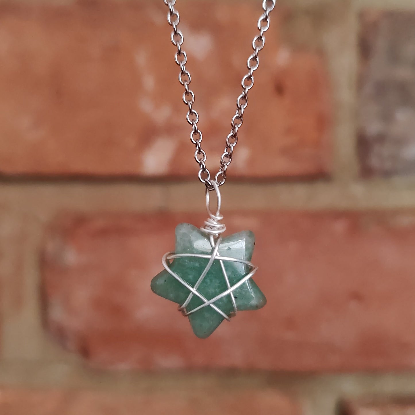 Silver Stars Wire Wrapped Natural Crystal Stone Necklace