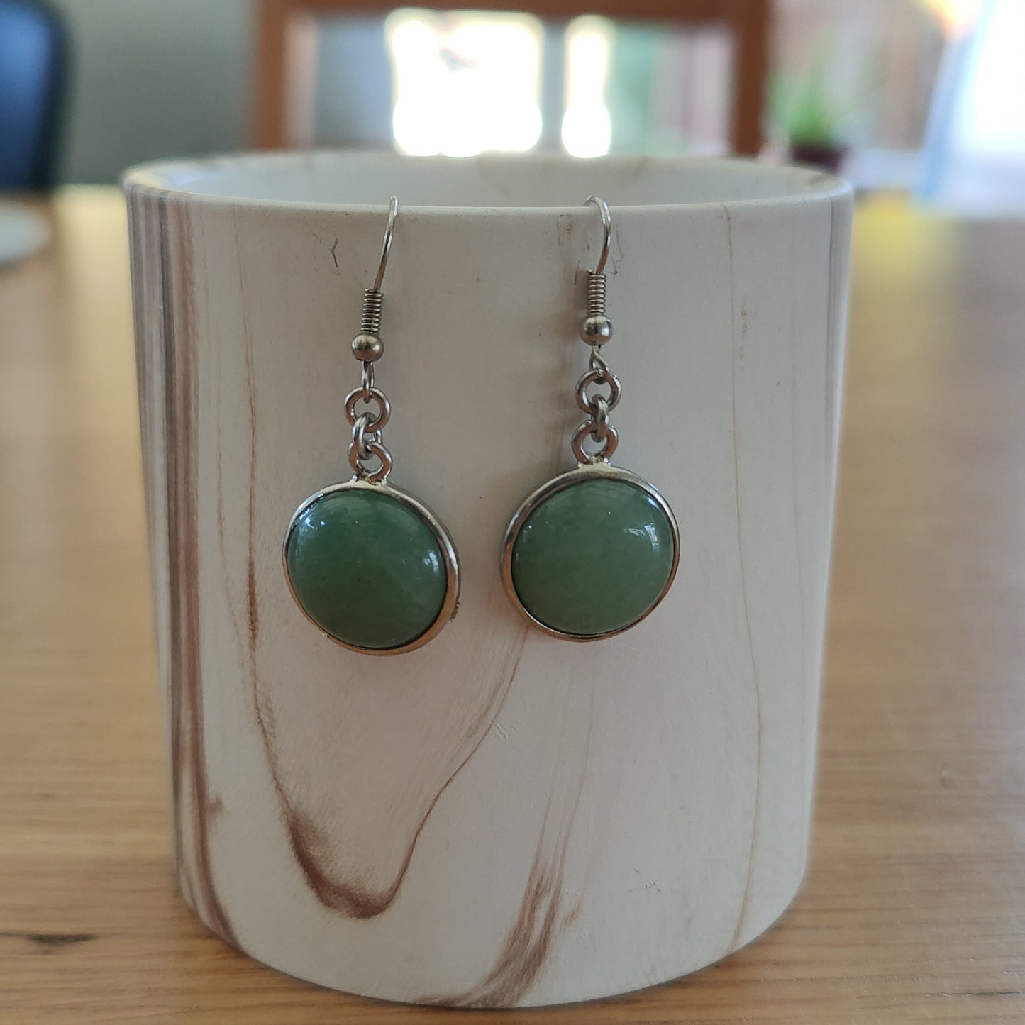 Circle Natural Crystal Stone Dangling Earrings Handmade in UK