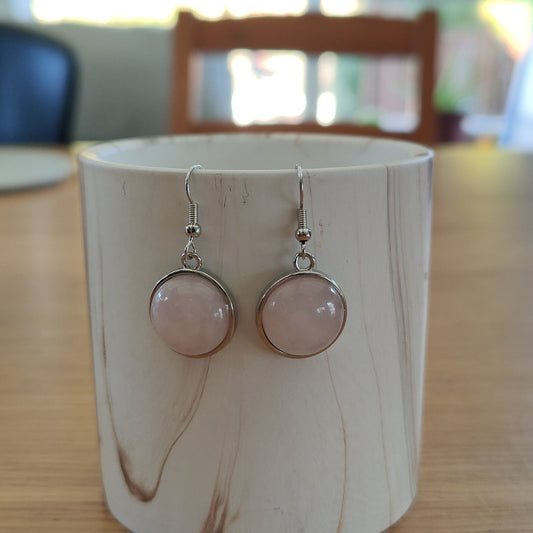 Circle Natural Crystal Stone Dangling Earrings Handmade in UK