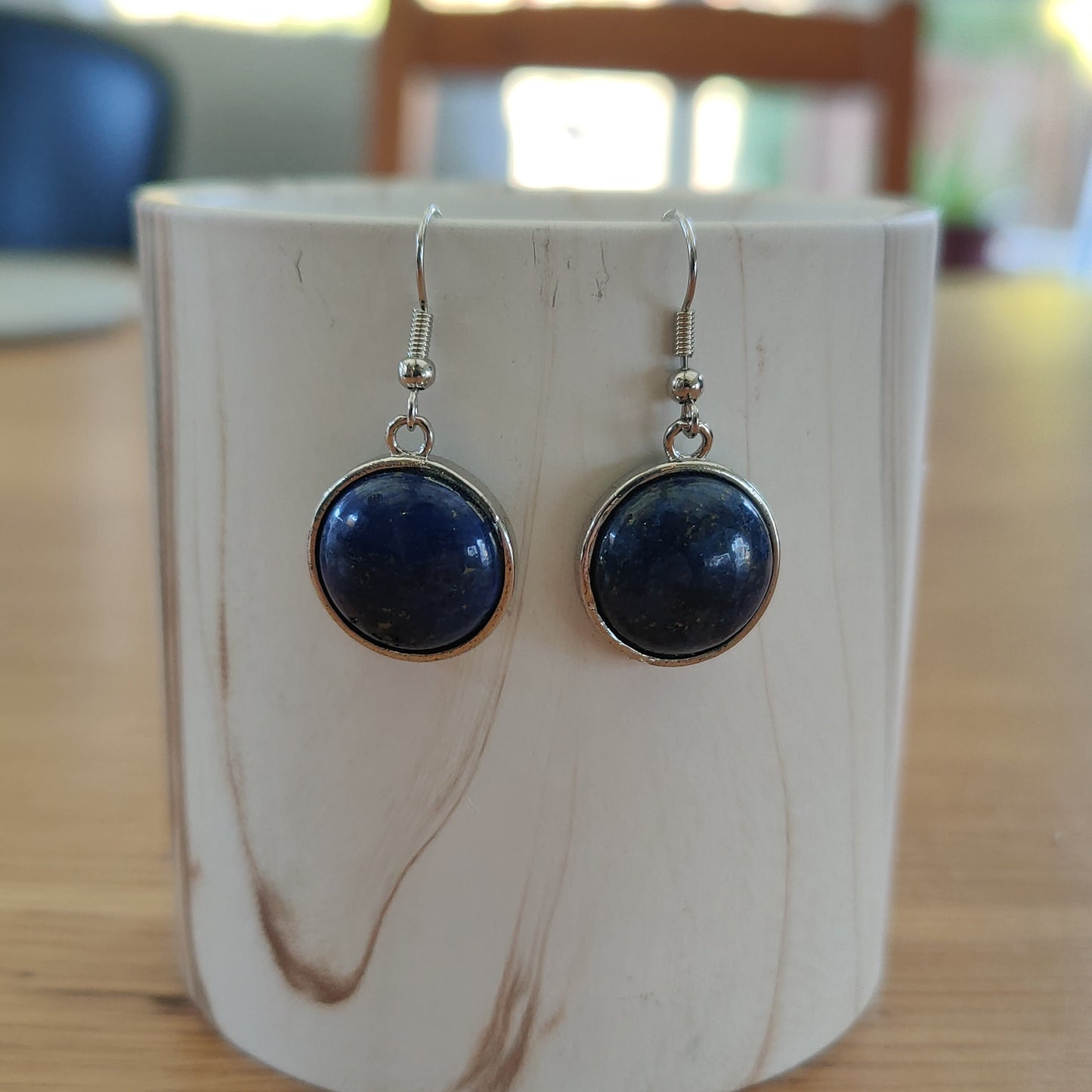 Circle Natural Crystal Stone Dangling Earrings Handmade in UK