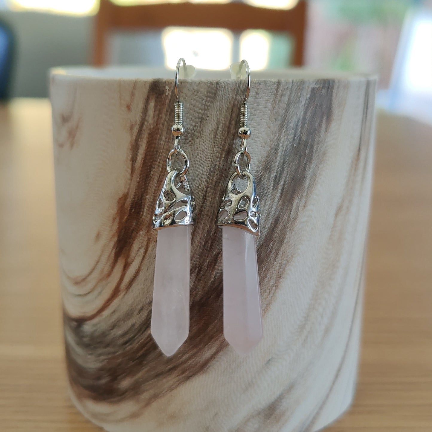 Hexagon Earring Natural Crystal Stone Tiger's Eye Hooks Dangling Earrings Handmade in UK