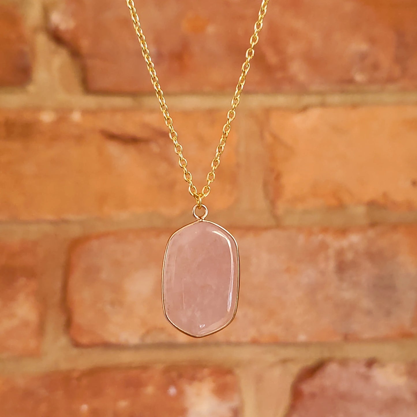 Mounted Edges Hexagon Shaped Rectangle Crystal Natural Stone Pendant Gold Tone Variety Stone Choices With Chain Lobster Closure