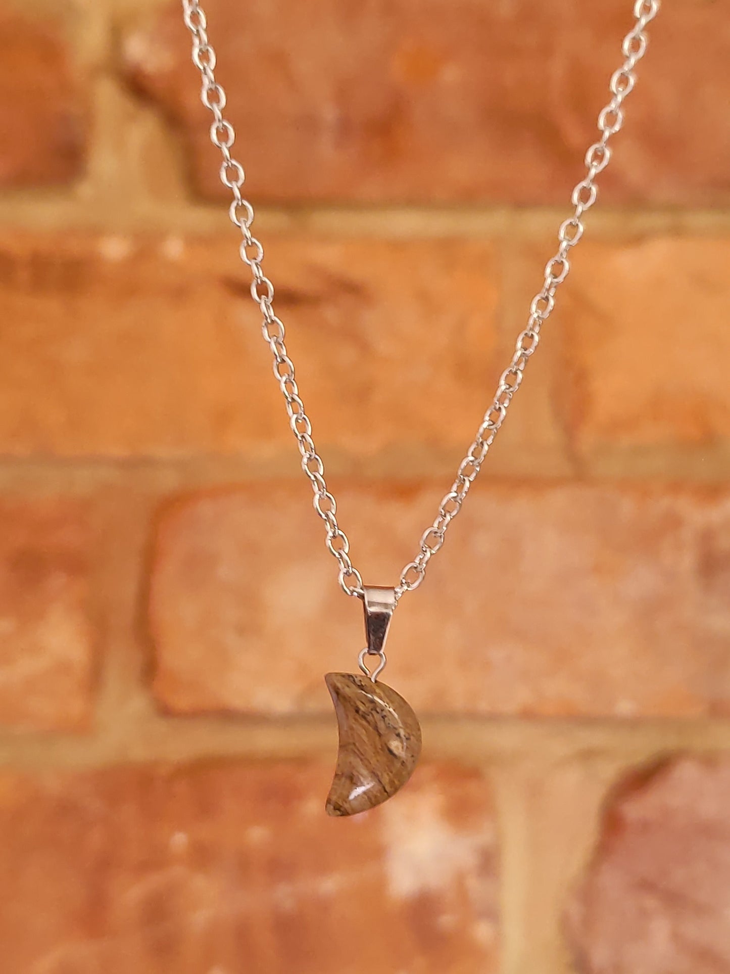 Sodalite Moon Shaped Smooth Surface Natural Crystal Stone Pendant Necklace Silver Chain Hand Made