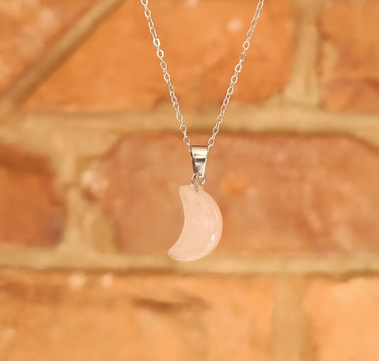 Sodalite Moon Shaped Smooth Surface Natural Crystal Stone Pendant Necklace Silver Chain Hand Made