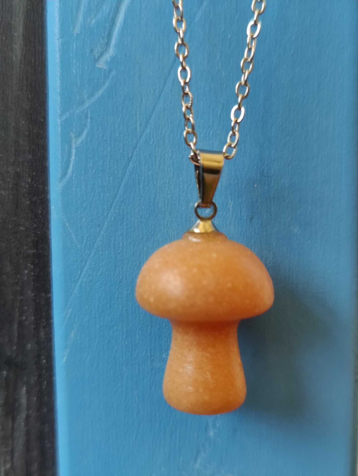 Mushroom Natural Crystal Stone Necklace Pendant Funky Cute Polished Chakra Stone blue Aventurine